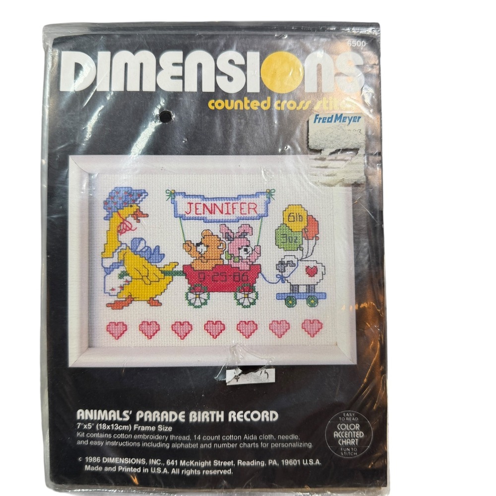 Dimensions Animals Parade‎ Birth Record Counted Cross Stitch Kit 6500 New